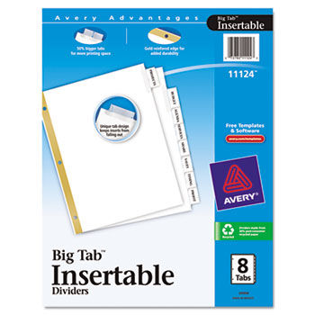 WorkSaver Big Tab Dividers, Clear Tabs, 8-Tab, Letter, White, 1/Set