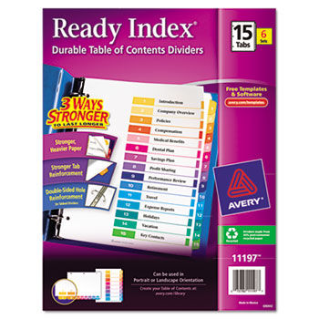 Ready Index Contemporary Contents Divider, 1-15, Multicolor, Letter, 1 Set/Box