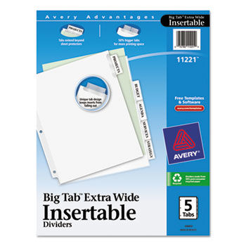 WorkSaver Big Tab Extrawide Dividers, Clear Tabs, 5-Tab, 9 x 11, White, 1/Set