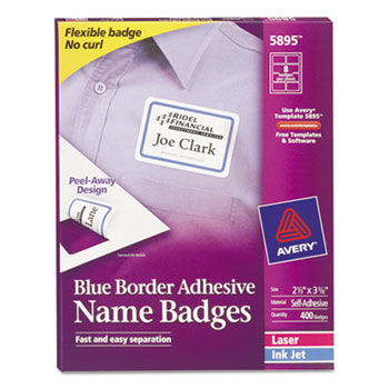 Flexible Self-Adhesive Laser/Inkjet Name Badge Labels, 2-1/3 x 3-3/8, BE, 400/Bx