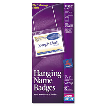 Neck Hang Badge Holder w/Laser/Inkjet Insert, Top Load, 3 x 4, White, 50/BX