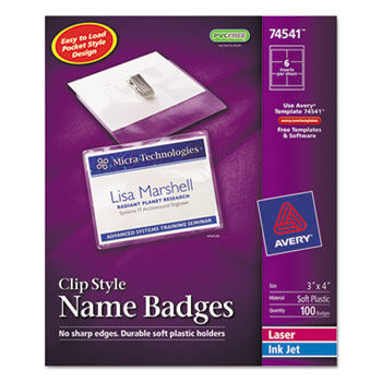 Badge Holder Kit w/Laser/Inkjet Insert, Top Load, 3 x 4, White, 100/Box