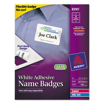 Flexible Self-Adhesive Laser/Inkjet Name Badge Labels, 2-1/3 x 3-3/8, WE, 160/Pk