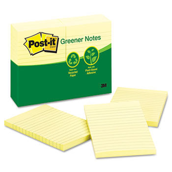 Recycled Notes, 4 x 6, Lined, Canary Yellow, 12 100-Sheet Pads/Pack