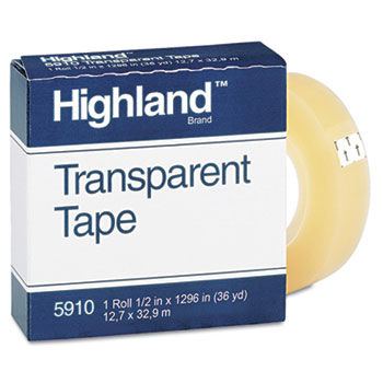 Transparent Tape, 1/2"" x 1296"", 1"" Core, Clear
