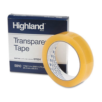 Transparent Tape, 1"" x 2592"", 3"" Core, Clear