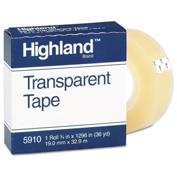 Transparent Tape, 3/4"" x 1296"", 1"" Core, Clear