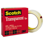 Transparent Tape, 1/2"" x 72 yards, 3"" Core, Clear