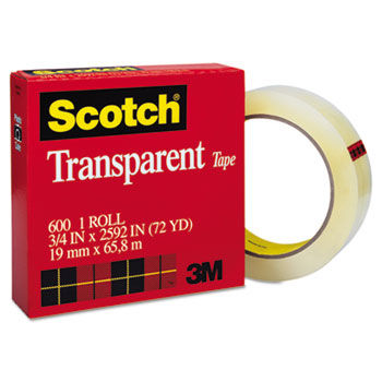 Transparent Tape, 3/4"" x 72yds, 3"" Core, Clear
