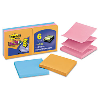 Pop-Up Refill, 3 x 3, 4 Electric Glow Colors, 6 90-Sheet Pads/Pack