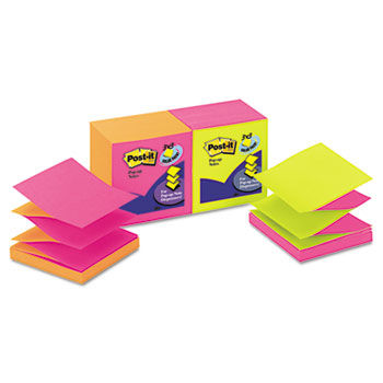 Pop-Up Refills, 3 x 3, 4 Alternating Neon Colors, 12 100-Sheet Pads/Pack