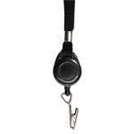Lanyards with Retractable ID Reels, Clip Style, 36"" Long, Black, 12/PK