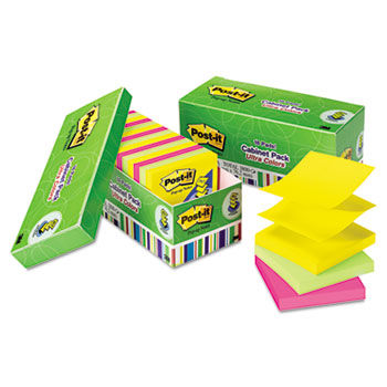 Ultra Pop-Up Note Refills, 3 x 3, Assorted Colors, 18 100-Sheet Pads/Pack