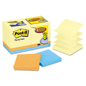 Bonus Pack Pop-Up Refills 3 x 3, Canary Yellow/Ast., 100-Sheet 18/Pack