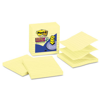 Super Sticky Pop-Up Refills, 4 x 4, Canary Yellow, Lined, 5 90-Sheet Pads/Pack