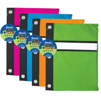 BAZIC Bright Color 3-Ring Pencil Pouch Case Pack 144