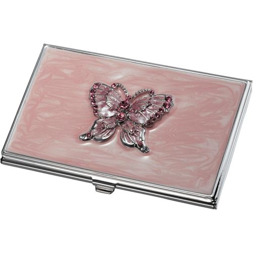 ""Visol """"Charlotte""""  Pink Butterfly with Pink Crystals Business Card Case""