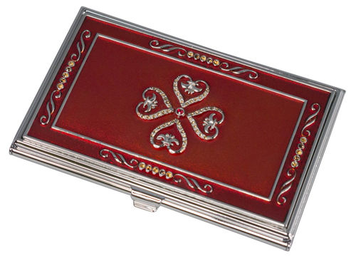 ""Visol """"Poppy"""" Red Lacquer and Stainless Steel Business Card Case for Women""