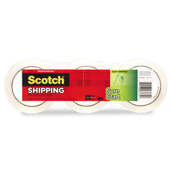 Sure Start Packaging Tape, 1.88"" x 54.6yds, 3"" Core, Clear, 3/Pack