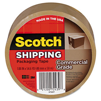 3750 Commercial Grade Packaging Tape, 1.88"" x 54.6yds, 3"" Core, Tan