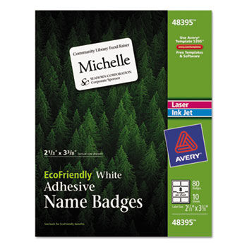 EcoFriendly Name Badge Labels, 2-1/3 x 3-3/8, White, 80/Pack