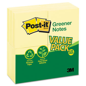 Original Recycled Note Pads, 100 3 x 3 Sheets, Canary Yellow, 24 Pads/Pack