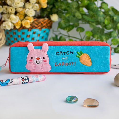 [Catch My Carrot] Embroidered Applique Pencil Pouch Bag / Cosmetic Bag / Carrying Case (7.5*2.2*1.6)