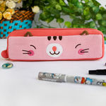 [Pinky Kitten] Embroidered Applique Pencil Pouch Bag / Cosmetic Bag / Carrying Case (7.3*1.8*1.9)