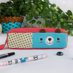 [Polka Dots Bear] Embroidered Applique Pencil Pouch Bag / Cosmetic Bag / Carrying Case (7.5*1.9*1.6)