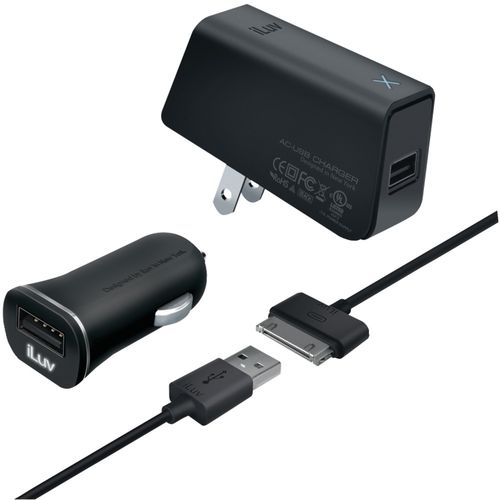 ILUV iAD568BLK MobiSeal(TM) Deluxe Combo iPad(R)/iPhone(R)/iPod(R) USB Charging Kit, 3ft