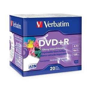 Disc DVD+R 4.7GB 16X Glossy Ink Jet Printable 20/PK Slim Case TAA
