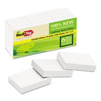 Sugar Cane Self-Stick Notes, 1 1/2 x 2, Classic White, 100 sheet/pad, 12 pads/PK