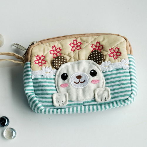 [Cute Dog] Embroidered Applique Fabric Art Wallet Purse/ Pouch Bag (5.1 X 3.9 X 1.1 inches)