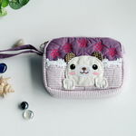 [Pretty Dog] Embroidered Applique Fabric Art Wallet Purse/ Pouch Bag (5.1 X 3.9 X 1.1 inches)