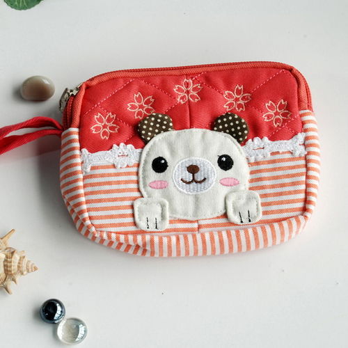 [Energetic Dog] Embroidered Applique Fabric Art Wallet Purse/ Pouch Bag (5.1 X 3.9 X 1.1 inches)