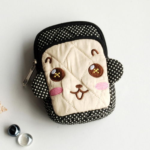 [Lively Monkey] Embroidered Applique Fabric Art Wallet Purse/ Pouch Bag (2.9 X 4.7 X 0.98 inches)