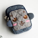[Active Monkey] Embroidered Applique Fabric Art Wallet Purse/ Pouch Bag (2.9 X 4.7 X 0.98 inches)