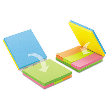 Fold & Flip Cube, 3 x 3, 1 x 3, Neon, 3 50-Sheet Pads Each Size per Cube, 6/ST