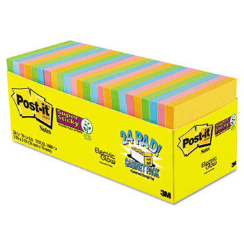 Note Pads in Electric Glow Colors, Cabinet Pack, 3x3, Assorted, 24 70-Sheet Pads