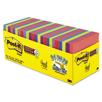 Super Sticky Notes Cabinet Pack, 3 x 3, Asst. Jewel Pop Colors, 70 Sheet, 24/Set