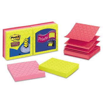Super Sticky Printed Note Pads, Assorted, 3 x 3, 6 90-Sheet Pads