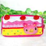 [Pink Cake] Embroidered Applique Pencil Pouch Bag / Pencil Holder / Carrying Case (3.5*2.5*2.5)