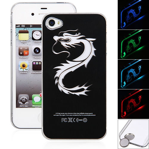 Dragon Pattern Flash LED Color Changed Protector Case for iPhone 4/4S