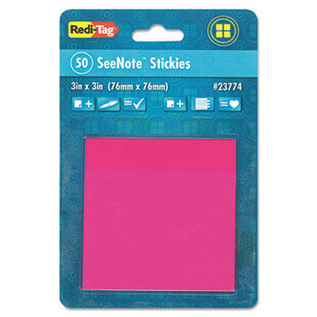 Transparent Film Sticky Notes, 3 x 3, Neon Pink, 12 50-Sheet Pads