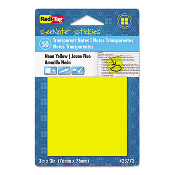 Transparent Film Sticky Notes, 3 x 3, Neon Orange, 12 50-Sheet Pads