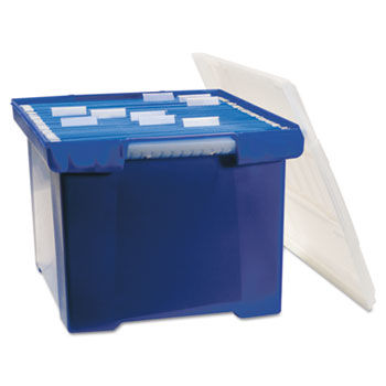 Plastic File Tote Storage Box, Letter/Legal, Snap-On Lid, Blue/Clear