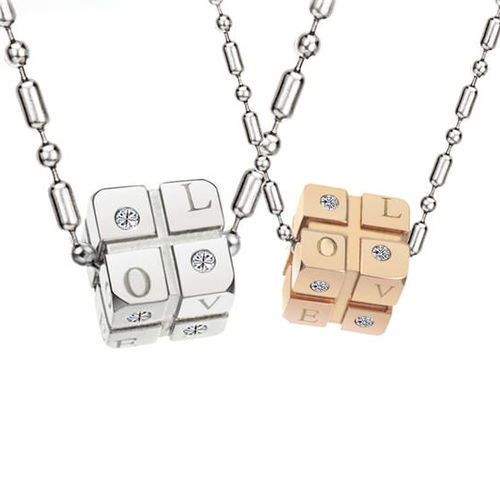 Titanium Steel Love Cube Pendant Pair Couple Necklaces