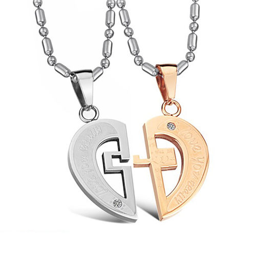 Titanium Steel Puzzle Heart Pieces Pair Couple Necklaces
