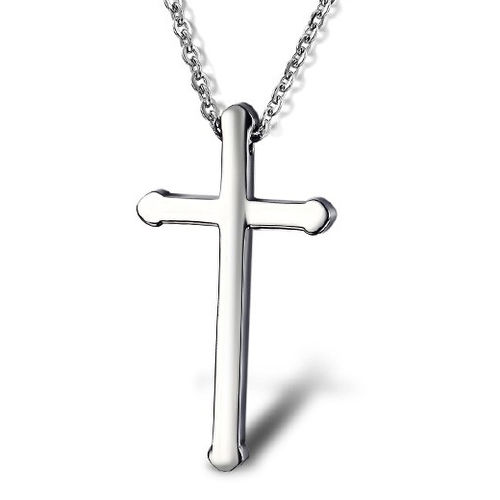 Titanium Steel Silver Plated Cross Pendant Necklace