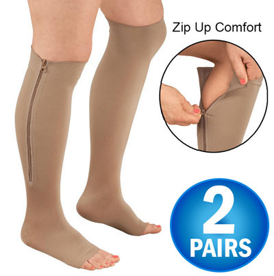 Zipper Pressure Compression Support Socks - Open Toe - Knee High